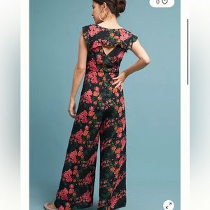Anthropologie Tracy Reese Black, Red, Floral Open Back Wide Leg Jumpsuit